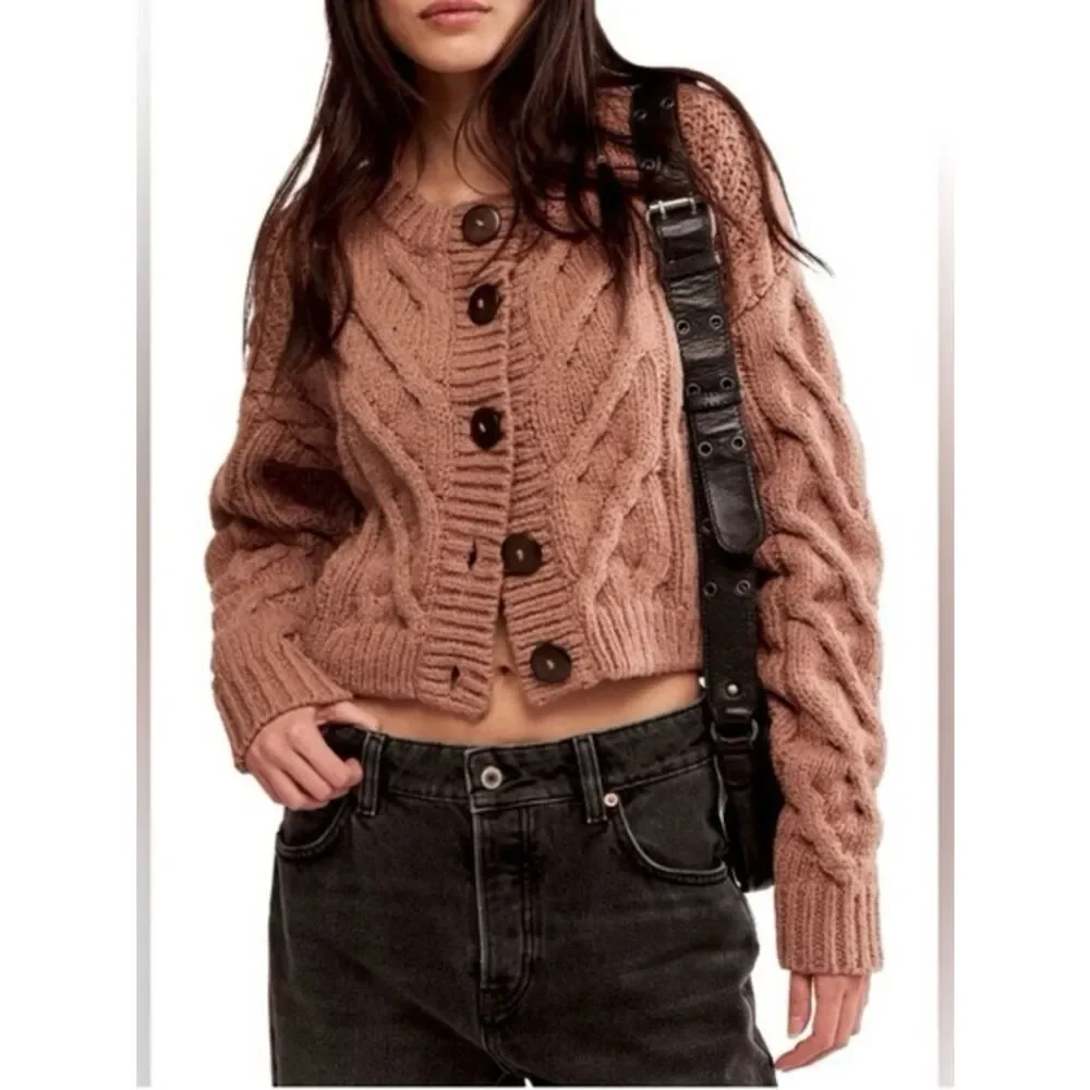 Free People Bonfire Cable Knit Cardigan Women's Sweater - Size Small - Picture 2 of 6